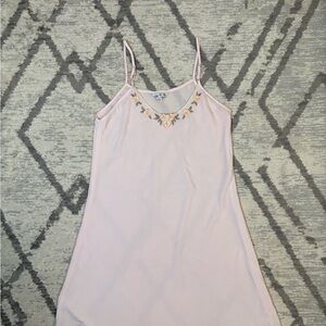 Vintage Y2K Pink Slip Dress with Floral Embroidery